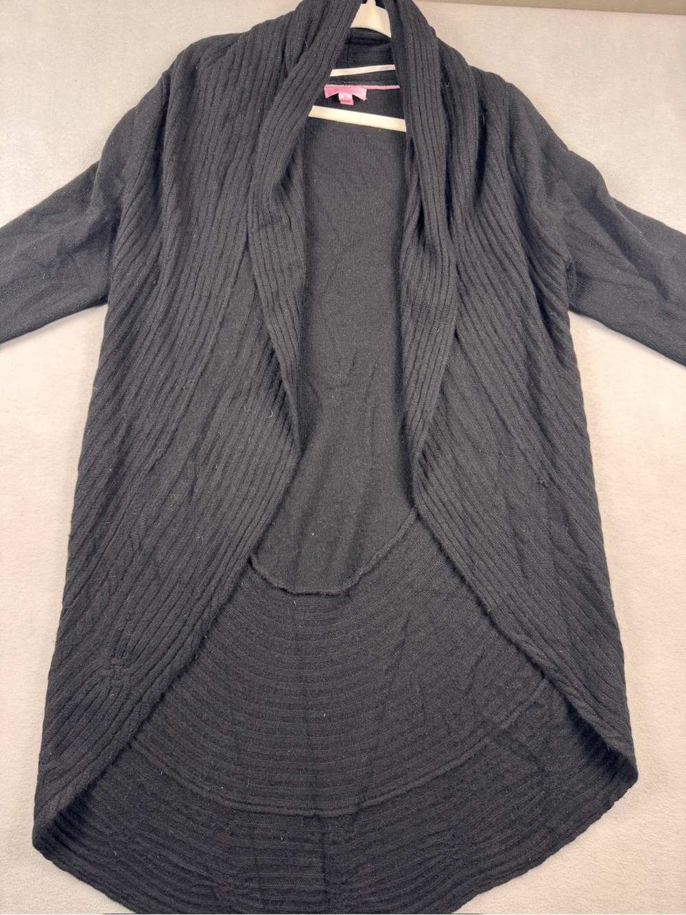 Lilly Pulitzer Black Sweater XL 100% Cashmere Draped Cardigan Ruffle Cable Knit